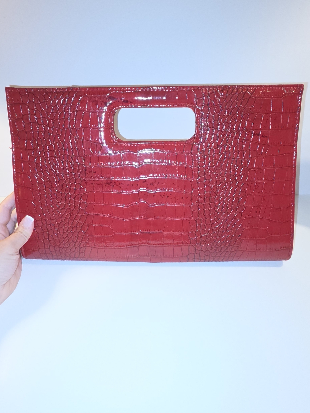 Red Cato Croc-Embossed Cutout Handle Clutch